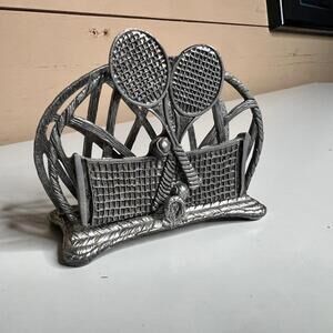 Vintage 1991 Metzke Pewter Tennis Napkin Holder Racket Net Design Made in USA